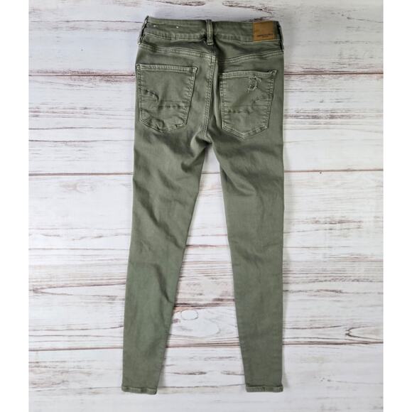 American Eagle Army Green Distressed Super Stretch X High Rise Jegging sz 2 - Picture 2 of 7
